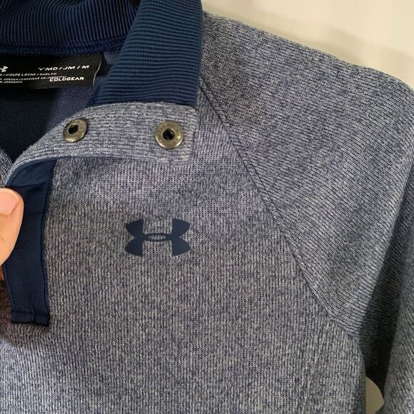 Under Armour Sweater Youth Boys Medium Blue Pullover 1/4 Snap Loose - Picture 3 of 9